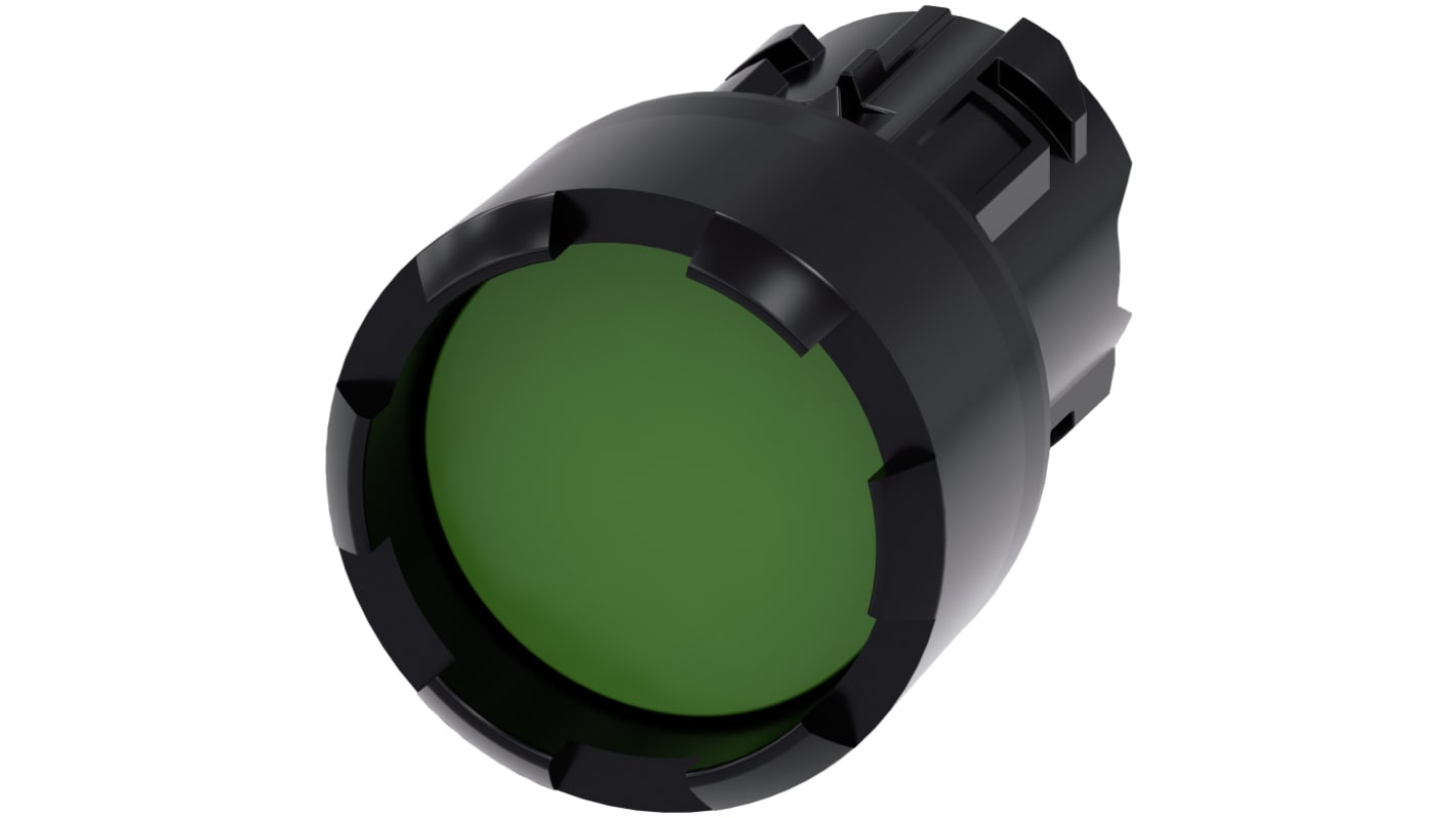 Attuatore pulsante instabile Siemens SIRIUS ACT, rotondo verde, diametro 29.5 mm, protezione IP66/IP67/IP69K, montaggio snap-on.