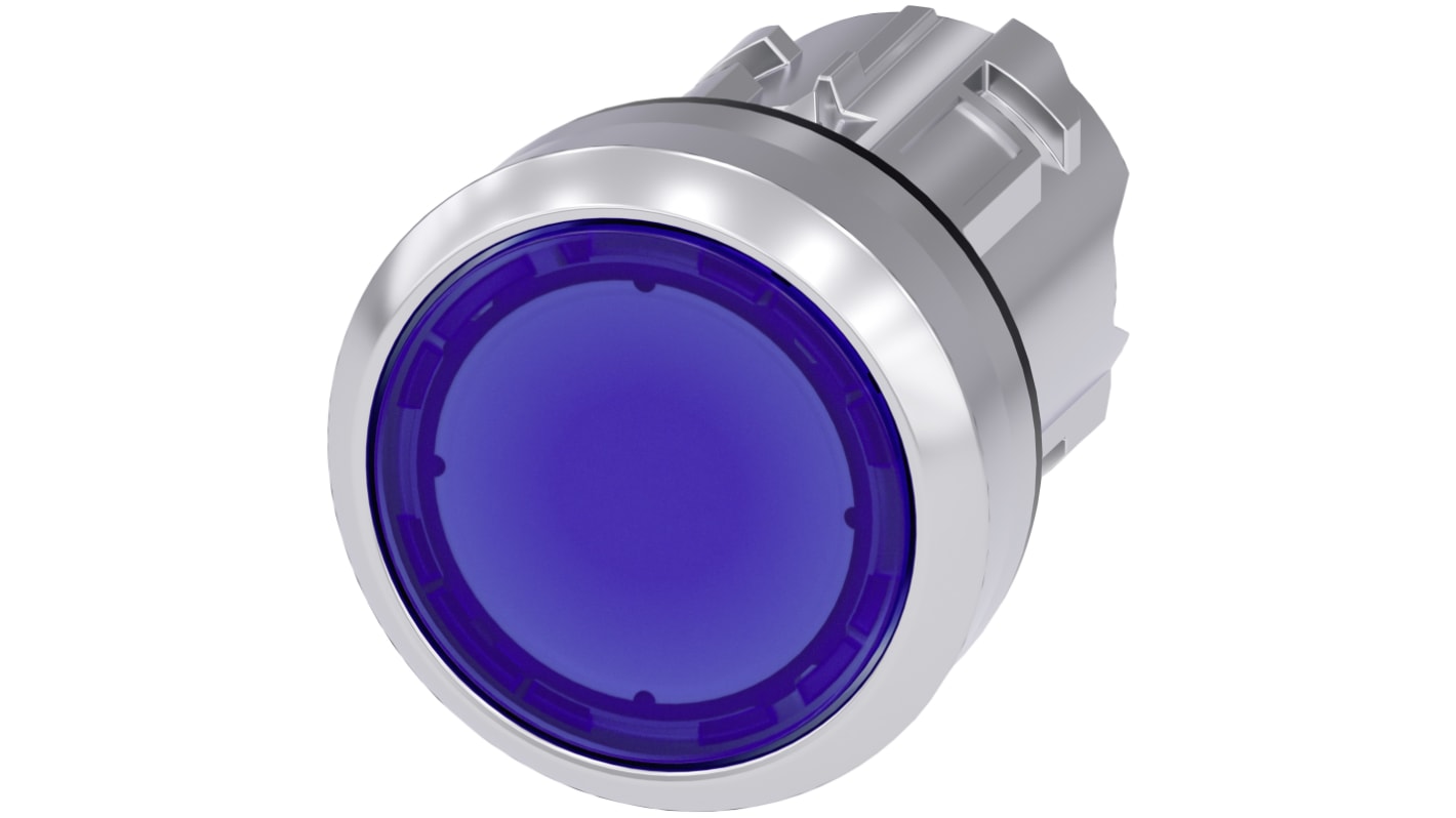Pulsante Siemens SIRIUS ACT 3SU1051-0AA50-0AA0, rotondo blu, 22 mm, meccanismo a scatto, protezione IP66/IP67/IP69K. Installazione semplice, resistente a polvere e oli.
