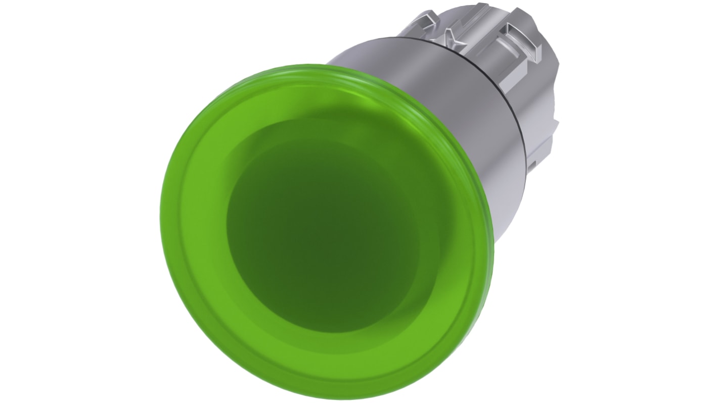 Siemens attuatore pulsante SIRIUS ACT, rotondo verde da 22 mm, protezione IP66/IP67/IP69K, montaggio snap-on.