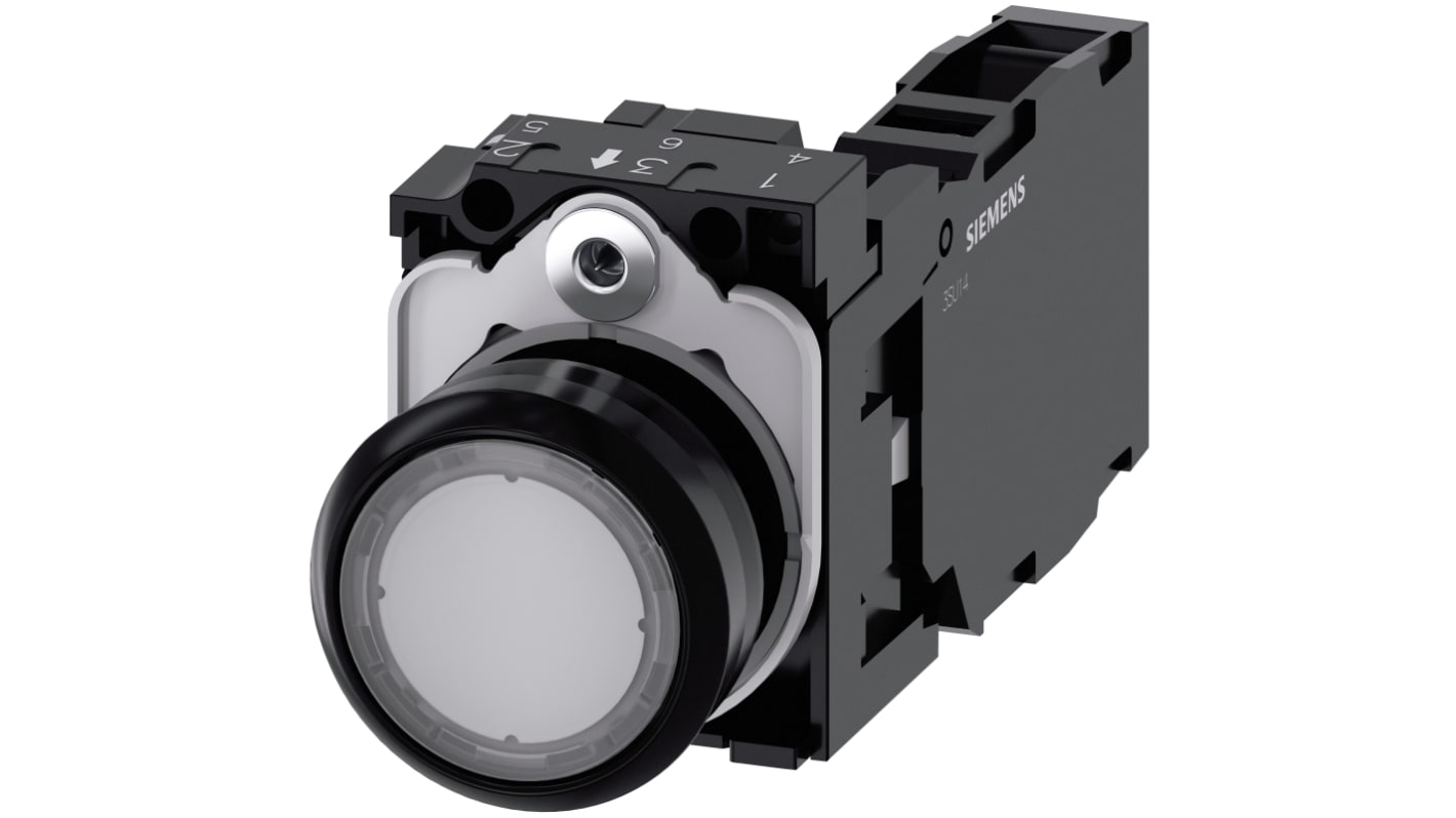 Pulsante rotondo Siemens 3SU1100-0AB70-1FA0, 22 mm, SPST, IP66/IP67/IP69K, installazione snap-on, temperatura -25/+70 °C.