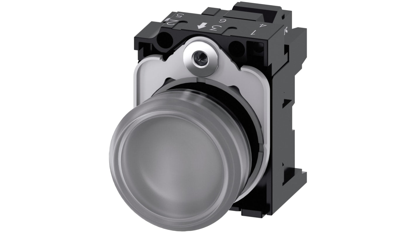 Indicatore LED Siemens 3SU1102-6AA70-3AA0, montaggio a pannello, diametro 22 mm, tensione 24 V, colore bianco.