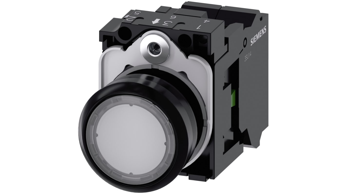 Pulsante luminoso Siemens 3SU1103-0AB70-3BA0, rotondo 22 mm, SPST, IP66/IP67/IP69K, LED 110 V AC, installazione snap-on.