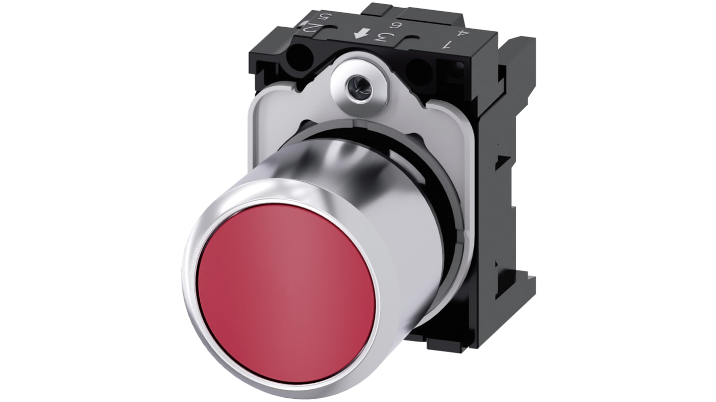 Pulsante instabile Siemens SIRIUS ACT, rotondo rosso, diametro 22 mm, protezione IP66/IP67/IP69K, installazione snap-on.