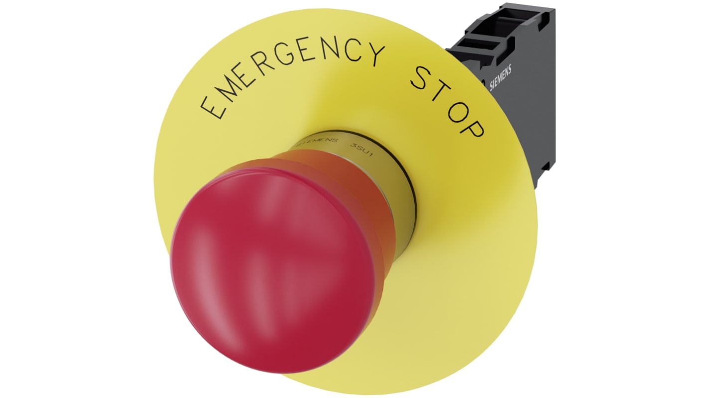 Pulsante di arresto di emergenza Siemens, montaggio a pannello, diametro 22 mm, colore rosso, protezione IP66/IP67/IP69.