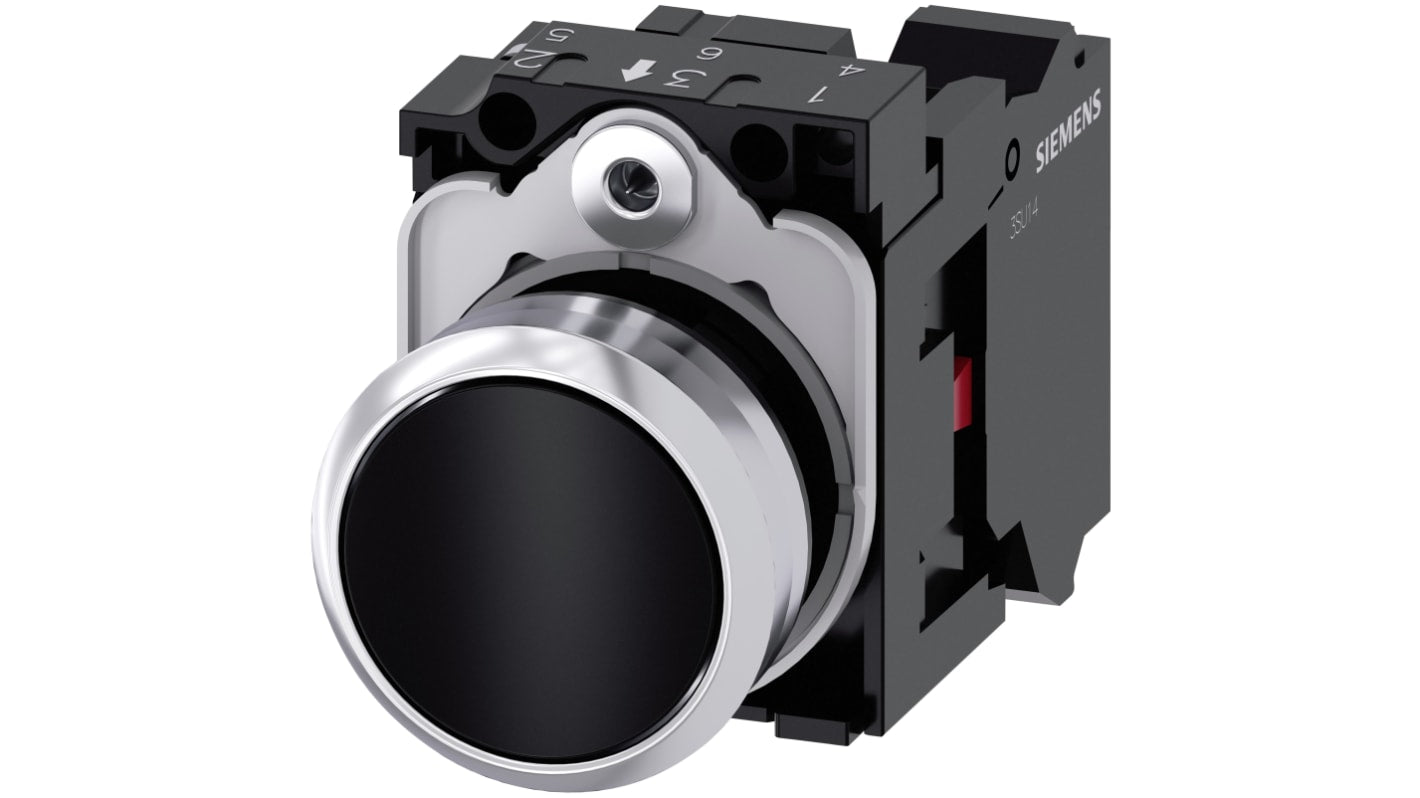 Pulsante rotondo Siemens SIRIUS ACT, SPST, diametro 29.45 mm, IP66/IP67/IP69, corpo metallico, contatto 1 NC.