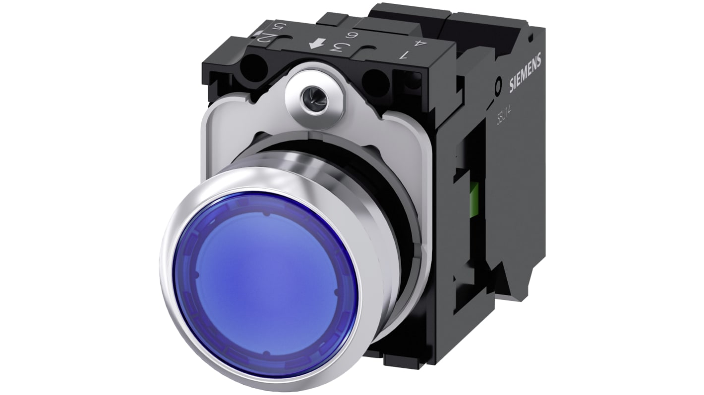 Pulsante luminoso Siemens SIRIUS ACT, rotondo, IP66/IP67/IP69, diametro 22 mm, 1 NA, tensione 500V, installazione snap-on.