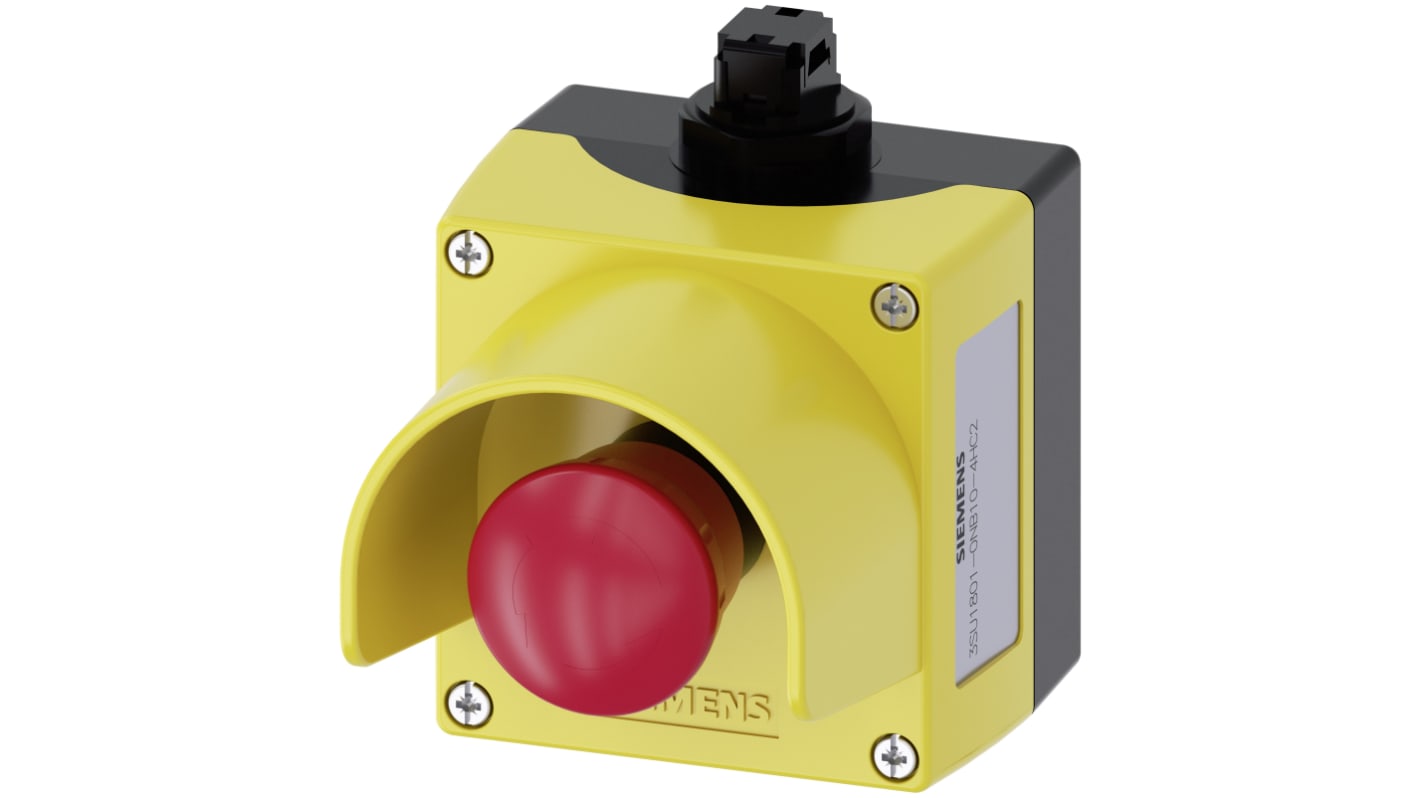 Pulsante di arresto di emergenza Siemens 3SU1801-0NB10-4HC2, montaggio superficiale, colore rosso, grado di protezione IP66/IP67/IP69.