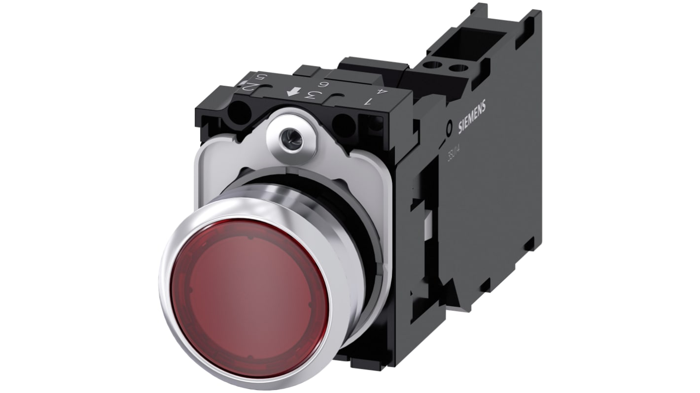Pulsante luminoso Siemens SIRIUS ACT, rotondo, rosso, SPST, IP66/IP67/IP69, diametro 22mm, corpo metallico, temperatura operativa -25°C a 70°C.