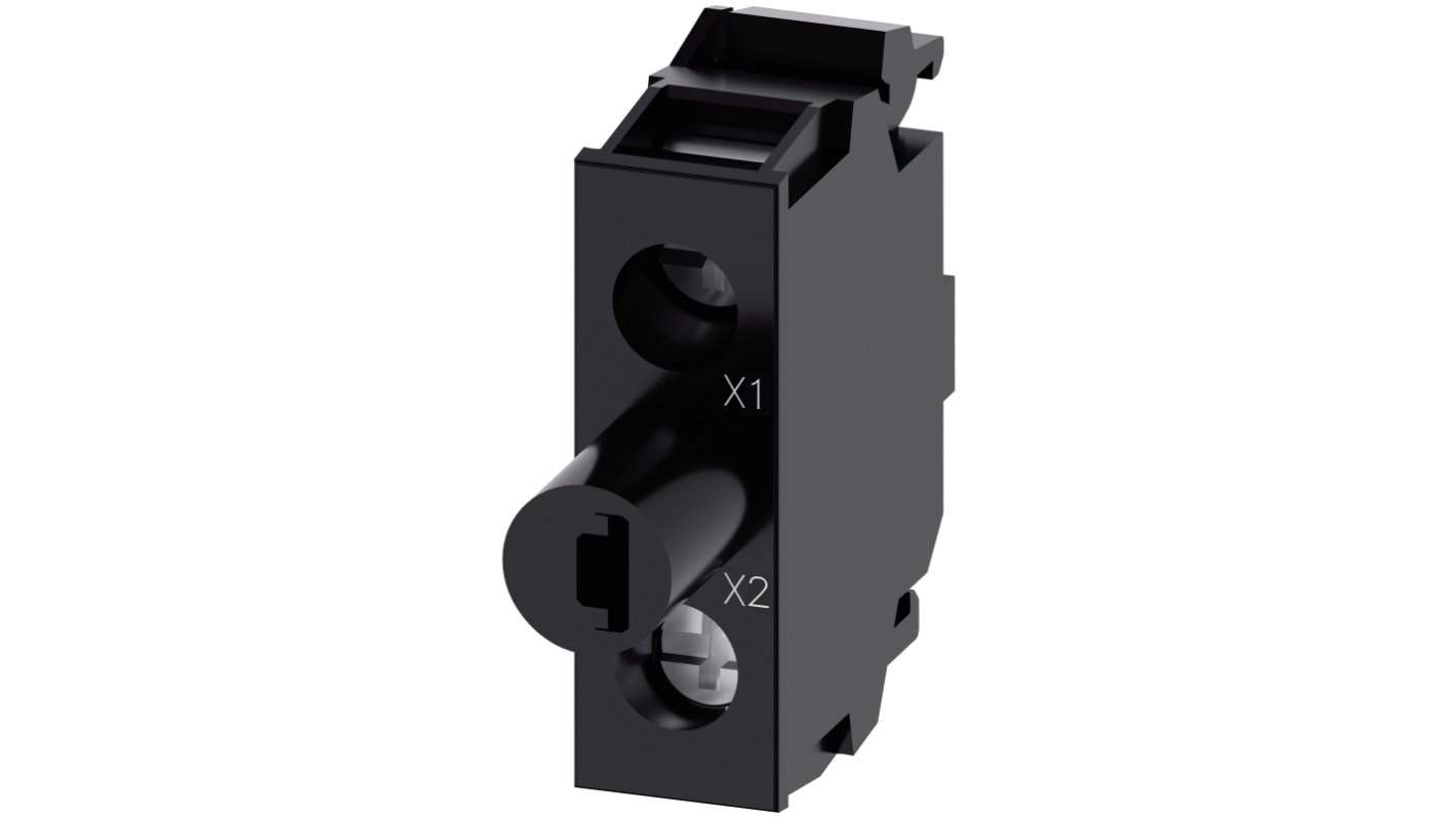 Siemens blocco contatti luminoso LED ambra, tensione 24-240 V, design robusto, installazione snap-on, grado di protezione elevato.