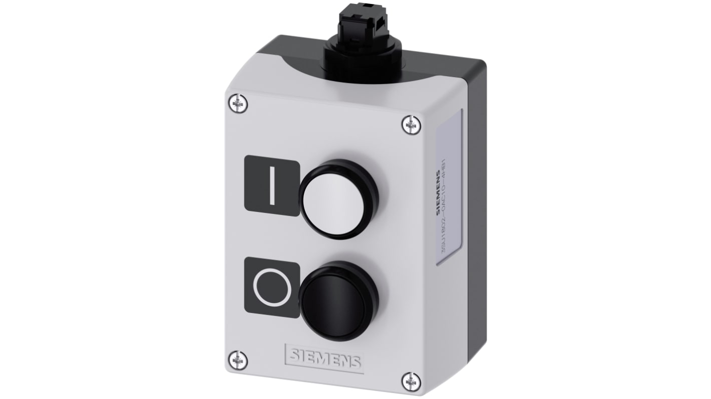 Interruttore stazione di controllo Siemens SIRIUS ACT, 10A, IP66/IP67/IP69, pulsante nero e bianco, diametro foro 22mm.