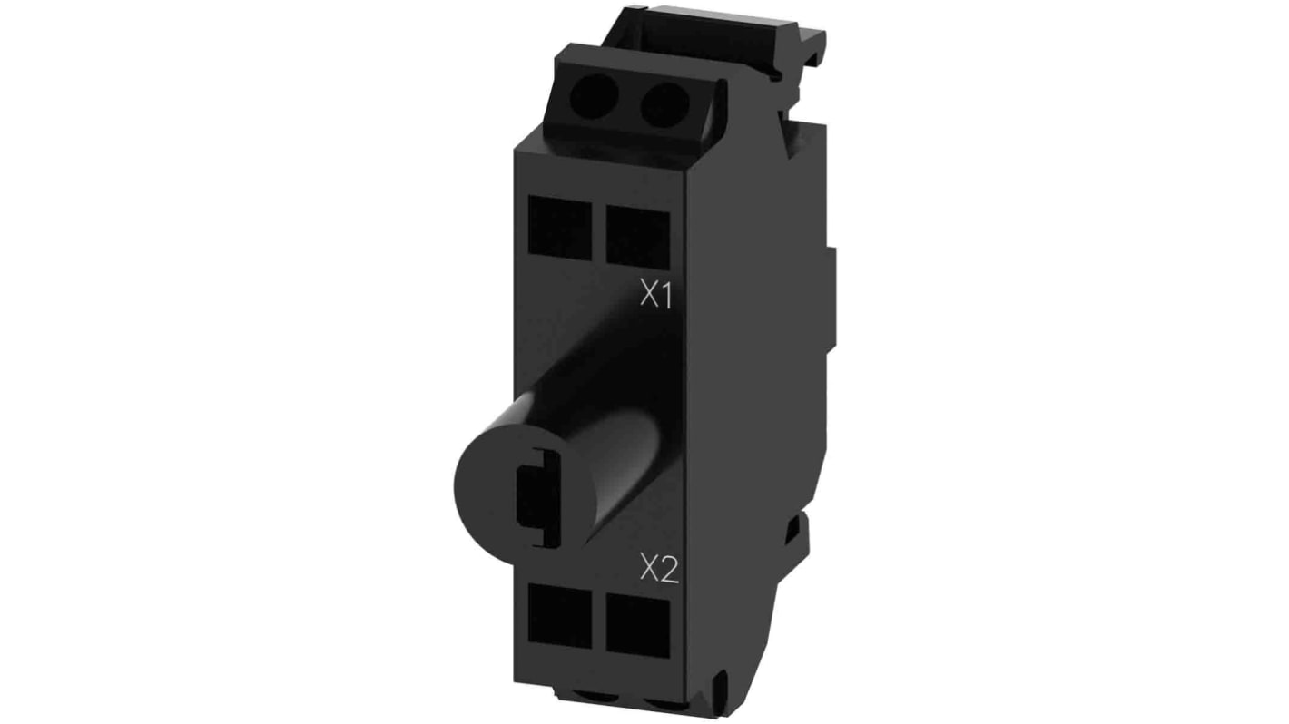 Siemens blocco contatti luminoso LED blu, serie SIRIUS ACT, corrente nominale 20mA, installazione snap-on, resistente a polvere e oli.