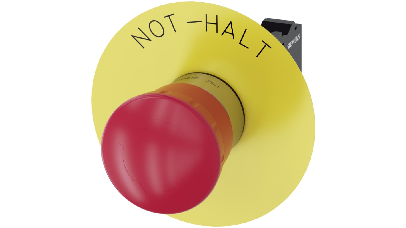 Pulsante di arresto di emergenza Siemens 3SU1150-1HB20-3PH0, rosso, montaggio a pannello, diametro 22mm, protezione IP66/IP67/IP69.