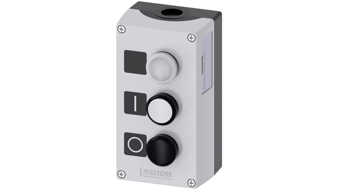 Interruttore stazione di controllo Siemens, serie SIRIUS ACT, 10A, IP66/IP67/IP69, pulsante nero e bianco, diametro foro 22mm.