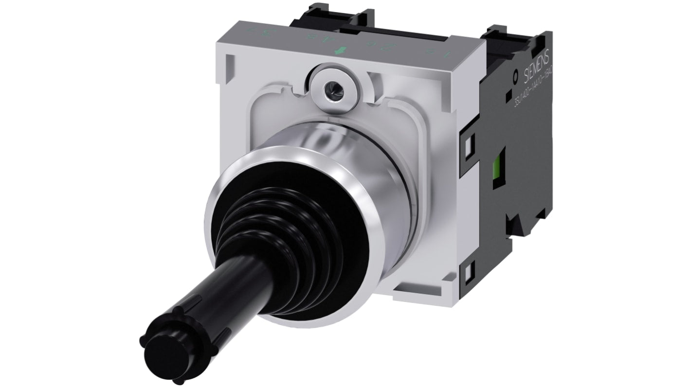 Interruttore joystick Siemens SIRIUS ACT, IP65/IP67, corrente 10 A, profondità 53.7 mm, altezza impugnatura 75.6 mm.