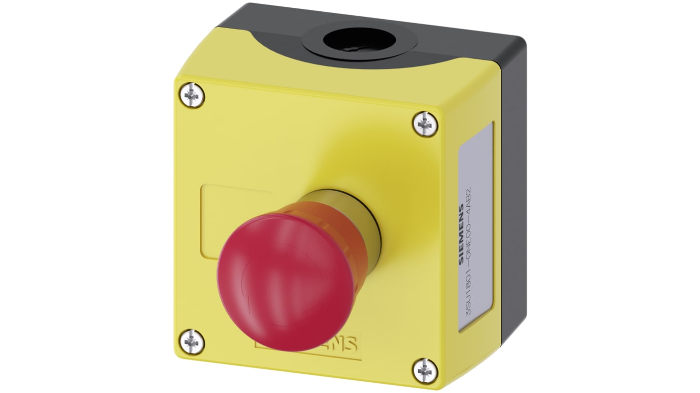 Pulsante di arresto di emergenza Siemens, montaggio superficiale, rosso, forma rotonda, IP66/IP67/IP69K, 105,4 mm x 85 mm x 109 mm.