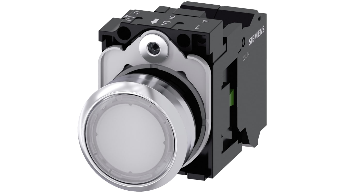 Pulsante luminoso Siemens SIRIUS ACT, rotondo, SPST, IP66/IP67/IP69, diametro 22mm, corpo metallico, temperatura -25/+70°C.