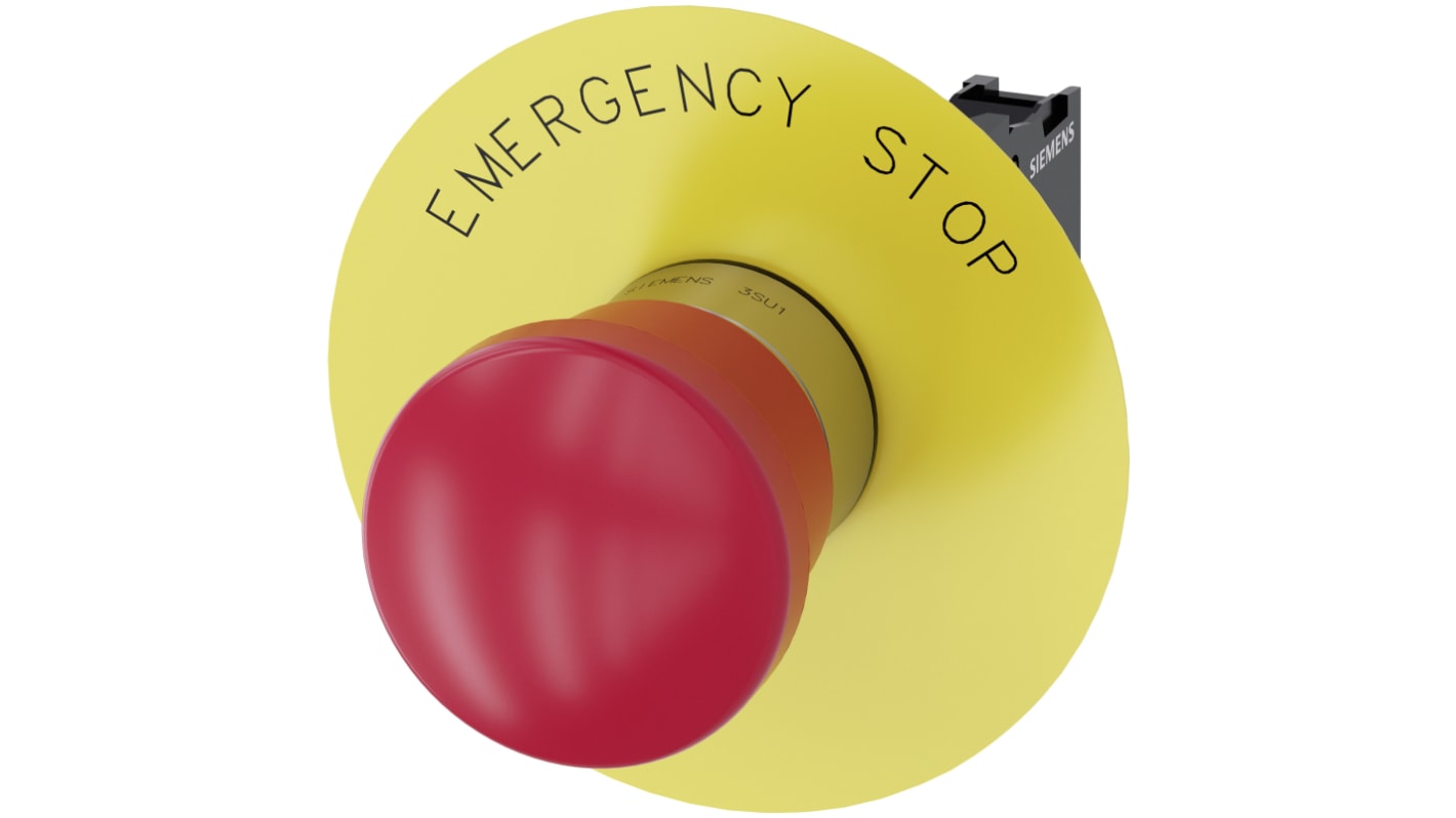 Pulsante di arresto di emergenza Siemens 3SU1150-1HA20-1CG0, montaggio a pannello, diametro 22mm, protezione IP66/IP67/IP69.