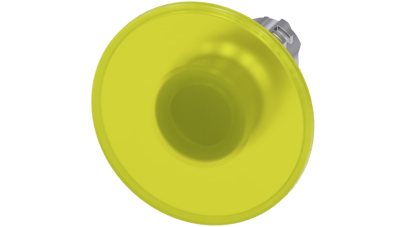 Attuatore pulsante giallo Siemens SIRIUS ACT, tipo instabile, diametro 22mm, protezione IP66/IP67/IP69K, installazione snap-on.