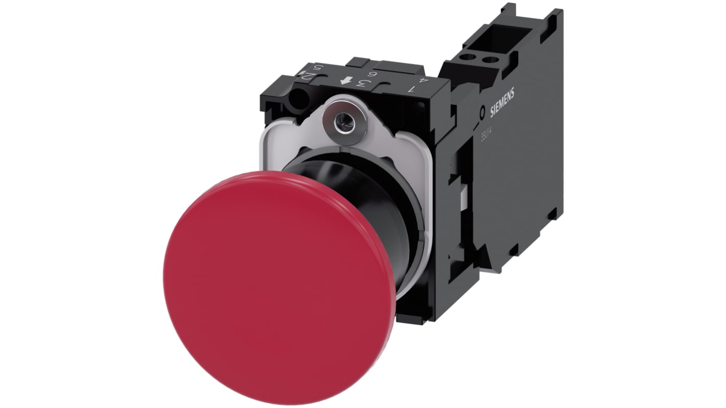 Pulsante rotondo Siemens SIRIUS ACT, SPST, diametro 40mm, rosso, IP66/IP67/IP69K, per montaggio pannello 22mm.