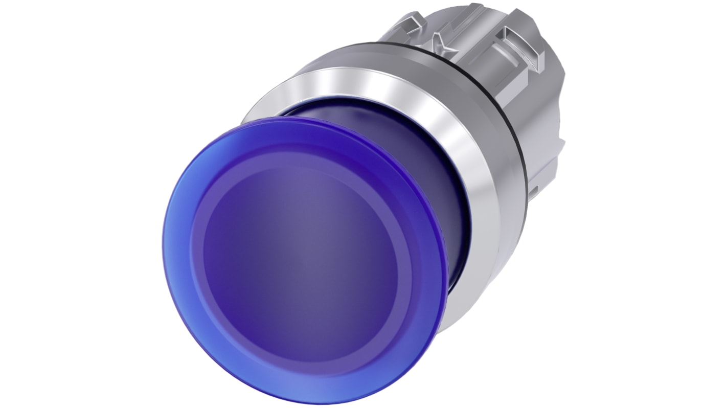 Attuatore pulsante instabile Siemens SIRIUS ACT, diametro 22 mm, blu, protezione IP66/IP67/IP69K, montaggio snap-on.