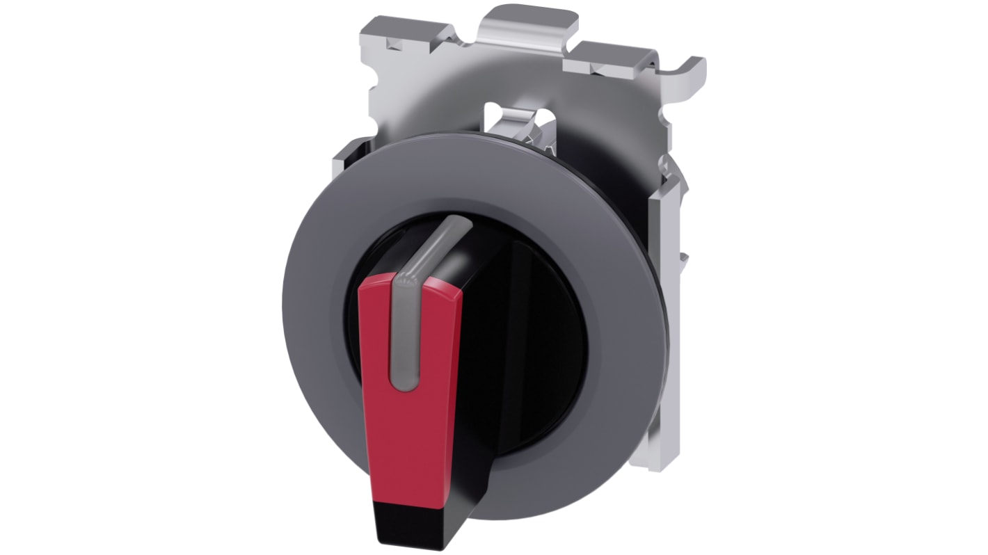 Selettore Siemens SIRIUS ACT a tre posizioni, diametro foro 30mm, attivazione momentanea, illuminato, grado di protezione IP66/IP67/IP69K. Montaggio snap-on per ambienti industriali.