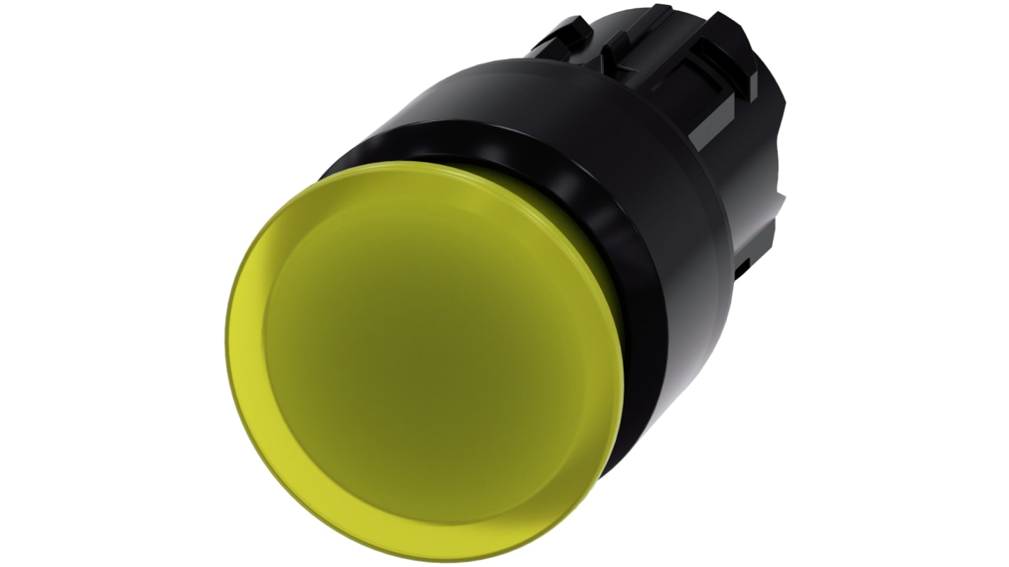 Attuatore pulsante Siemens SIRIUS ACT, rotondo, giallo, diametro 30mm, protezione IP66/IP67/IP69K, installazione senza attrezzi.