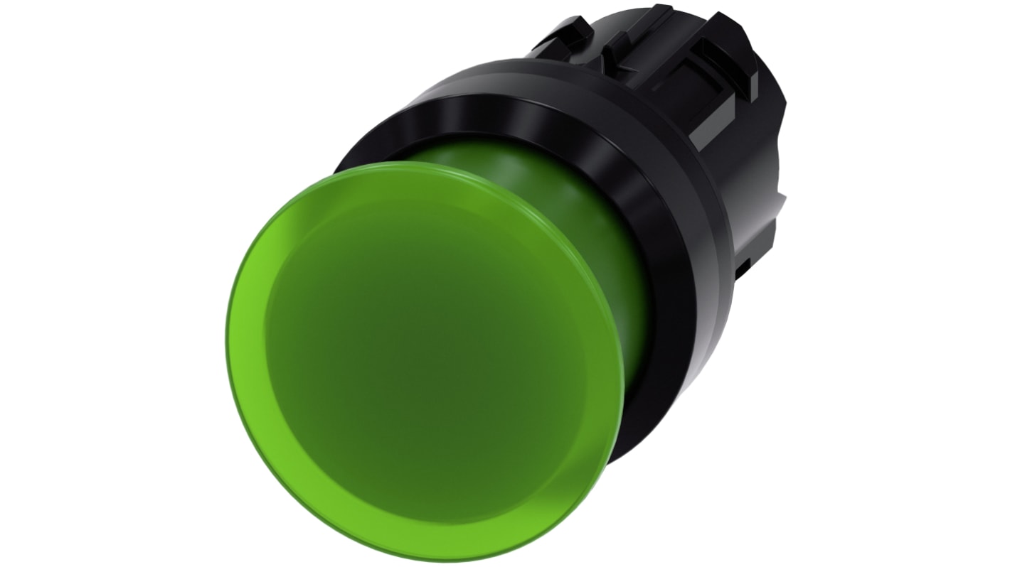 Siemens attuatore pulsante instabile SIRIUS ACT, diametro 30 mm, verde, IP66/IP67/IP69K, montaggio snap-on, compatibile PROFINET.