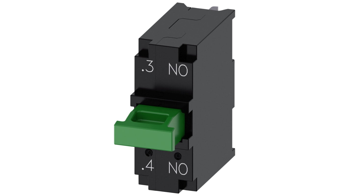 Blocco contatti Siemens 3SU1400-3AA10-5BA0, 1NO, 6A, installazione snap-on, adatto per ambienti industriali.