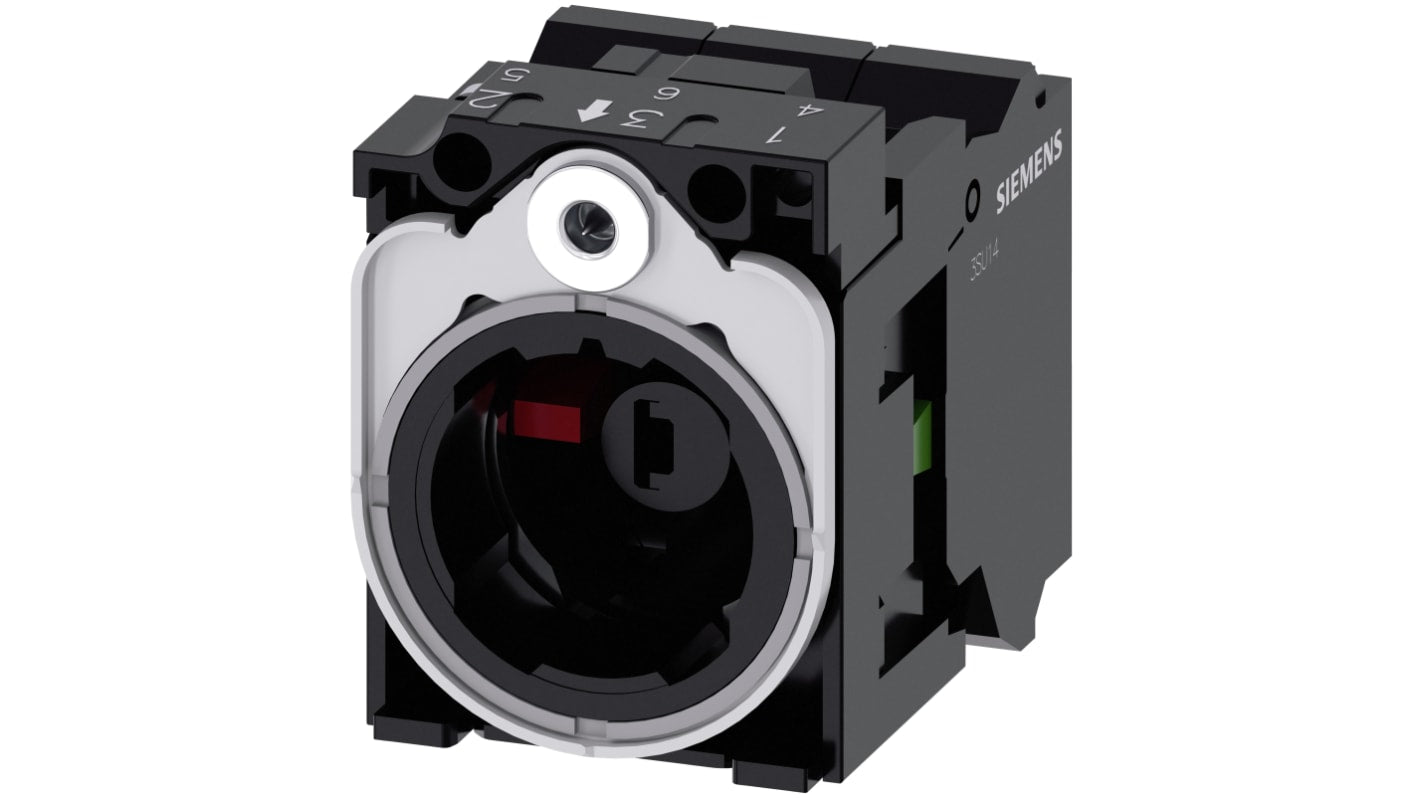 Blocco contatti luminoso Siemens 3SU1551-1AB20-3MA0, 1NO + 1NC, LED rosso, supporto metallico, IP20, 24V.