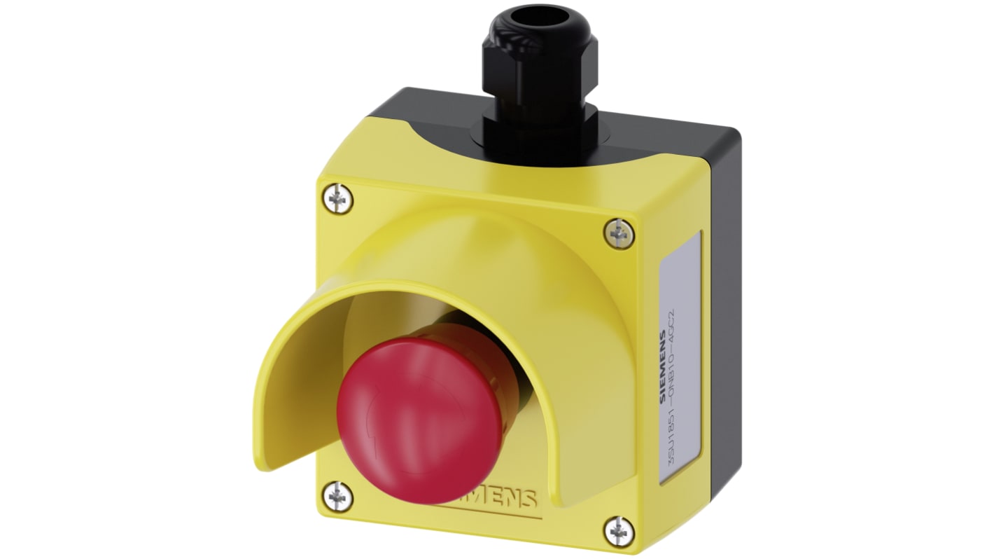 Pulsante di arresto di emergenza Siemens 3SU1851-0NB10-4GC2, rosso, montaggio superficiale, grado di protezione IP66/IP67/IP69.