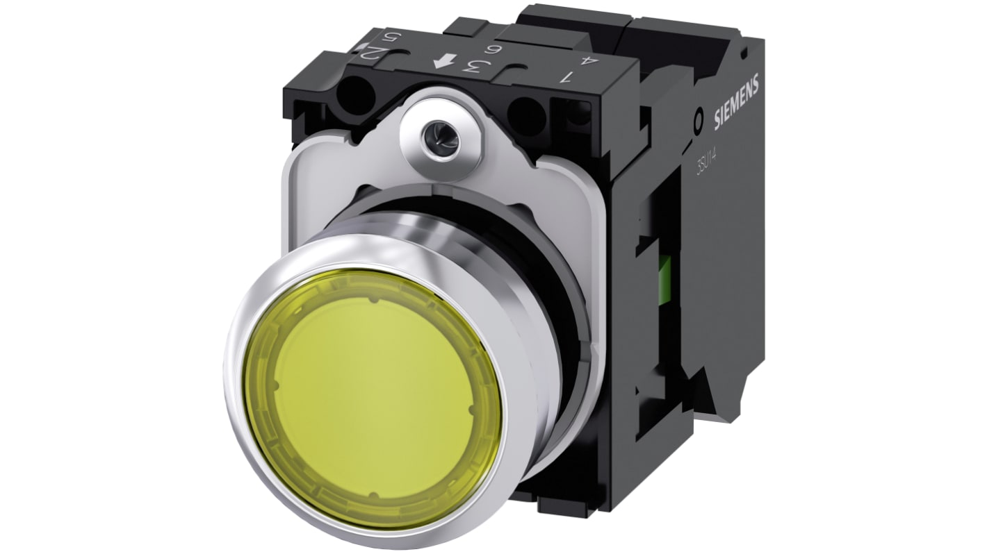 Pulsante luminoso Siemens SPST, diametro 22mm, IP66/IP67/IP69, corpo metallico, temperatura -25/+70°C, montaggio snap-on.
