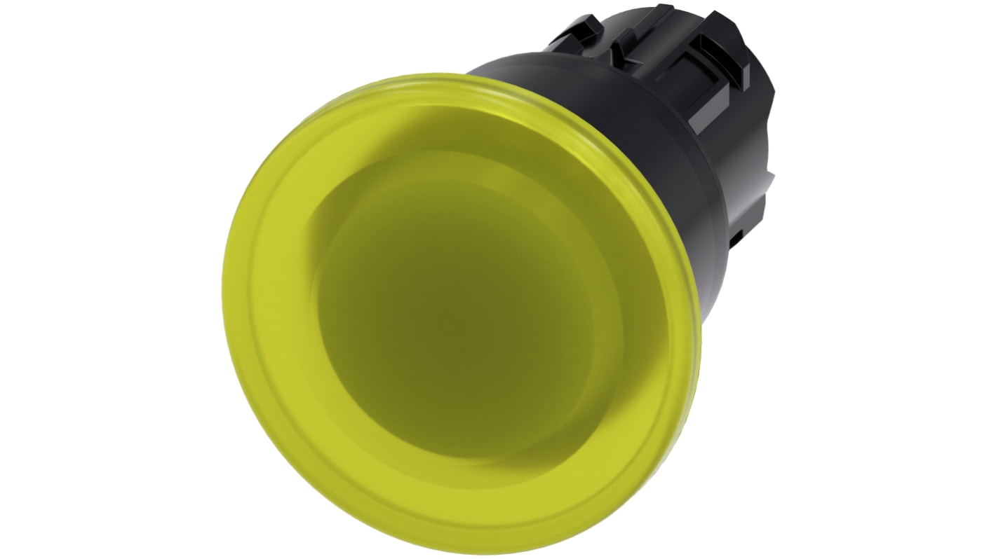 Attuatore pulsante Siemens SIRIUS ACT giallo, diametro 40mm, montaggio snap-on, protezione IP66/IP67/IP69K.