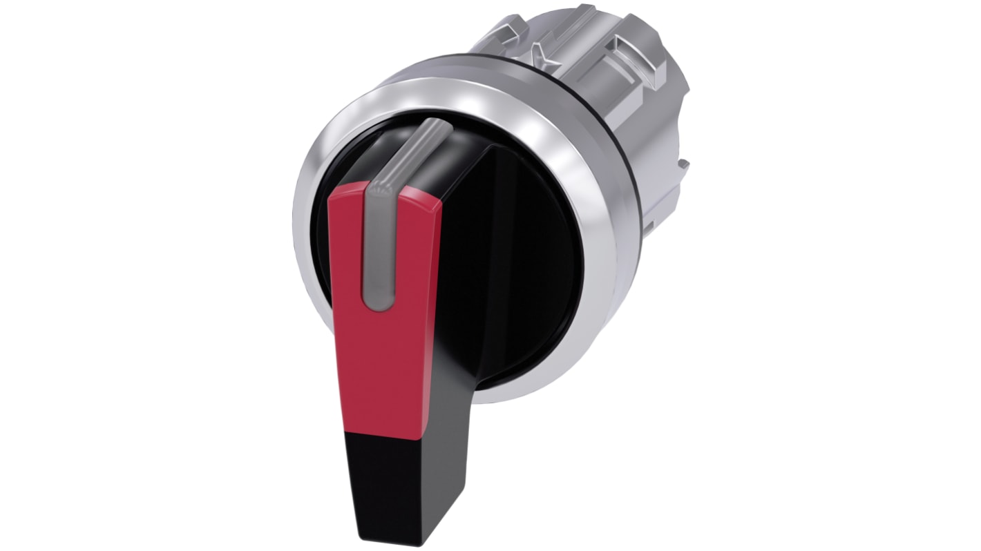 Selettore Siemens SIRIUS ACT a tre posizioni, diametro foro 22mm, attivazione momentanea, illuminato, grado di protezione IP66/IP67/IP69K. Montaggio snap-on per ambienti industriali.