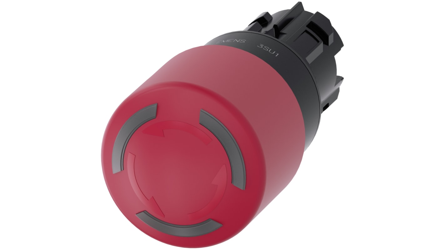 Pulsante di arresto di emergenza Siemens 3SU1001-1GB20-0AA0, montaggio a pannello, diametro foro 22mm, grado di protezione IP66/IP67/IP69, illuminato.