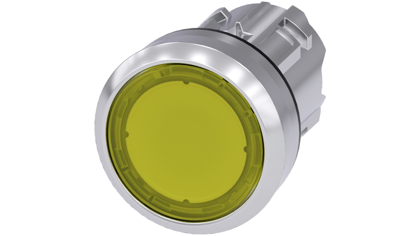 Siemens attuatore pulsante SIRIUS ACT giallo, diametro foro 22mm, protezione IP66/IP67/IP69K, montaggio snap-on.