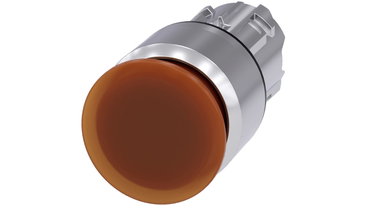 Attuatore pulsante Siemens SIRIUS ACT, rotondo, diametro 30mm, colore ambra, installazione snap-on, protezione IP66/IP67/IP69K.