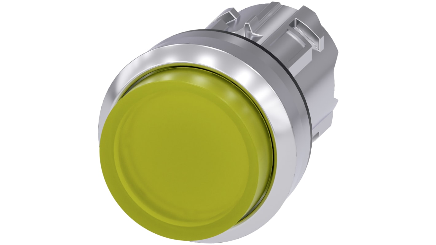 Attuatore pulsante instabile Siemens SIRIUS ACT, giallo, diametro 22mm, protezione IP66/IP67/IP69K, montaggio snap-on.