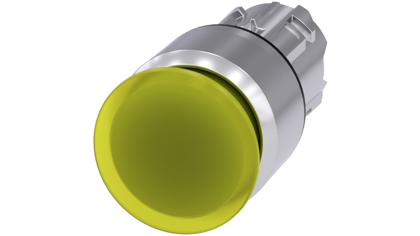 Siemens attuatore pulsante SIRIUS ACT giallo, diametro 22mm, protezione IP66/IP67/IP69K, montaggio snap-on, compatibile con PROFINET.