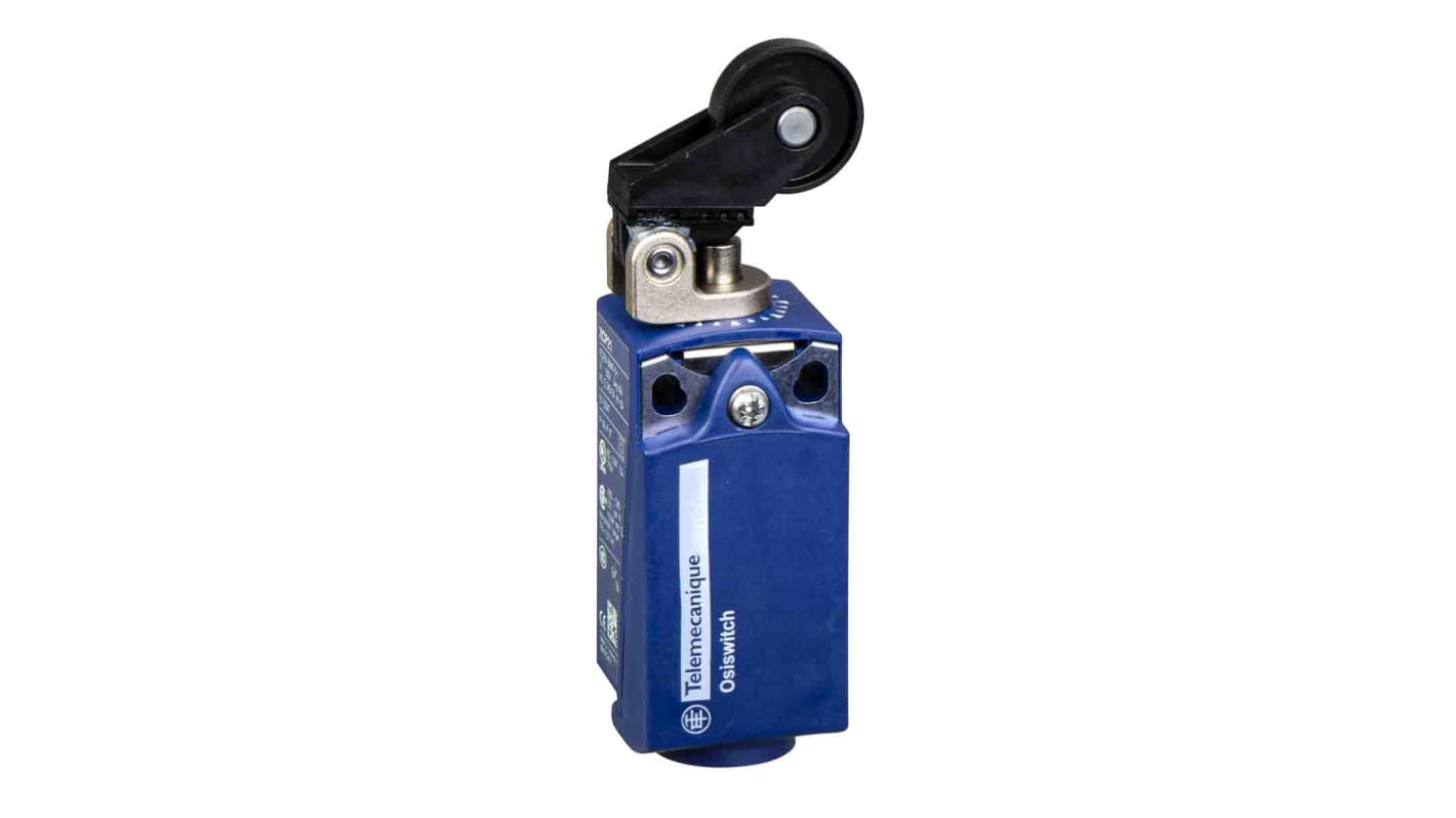 Interruttore di fine corsa a rullo Telemecanique Sensors XCKP2528P16, 1NC/1NA, IP66/IP67, dimensioni 31x30x65 mm.