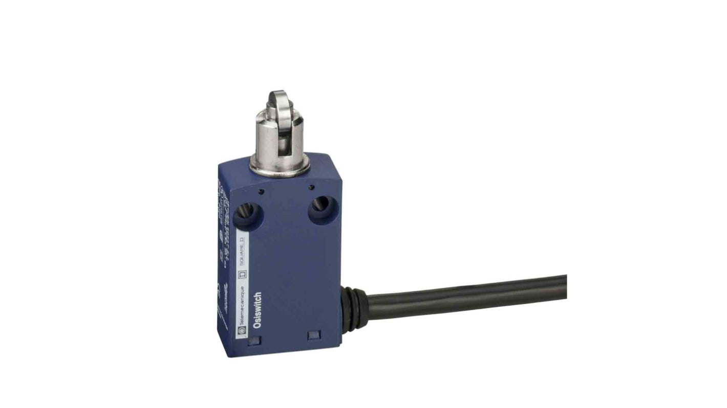 Interruttore di fine corsa a rotella Telemecanique Sensors XCMN2103L5, 1NC/1NA, IP65, dimensioni 30mm x 16mm x 70.4mm, montaggio a cavo.