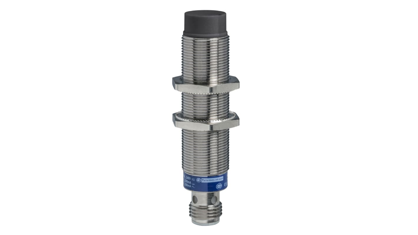 Sensore di prossimità cilindrico Telemecanique Sensors XS618B4MAU20, M18, rilevamento 12 mm, alimentazione 24-240 V, IP67/IP69K.