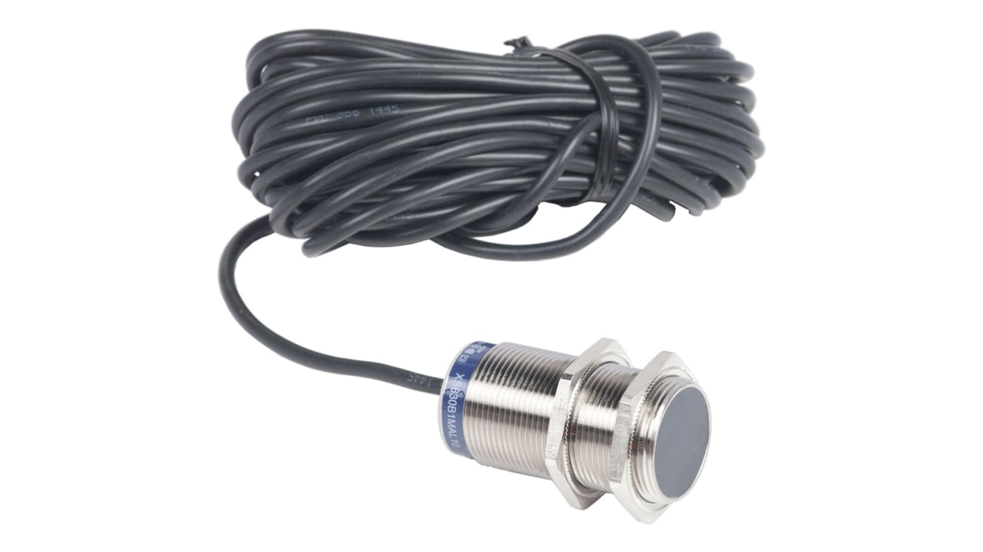 Sensore induttivo cilindrico M30 Telemecanique Sensors XS630B1MAL10, rilevamento 15 mm, IP68/IP69K, cavo 2 m.