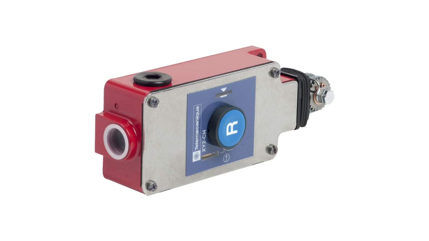 Interruttore a fune Telemecanique Sensors XY2CH, cavo 30m, 2NC, IP65, acciaio inox, dimensioni 201 x 40 x 68mm.