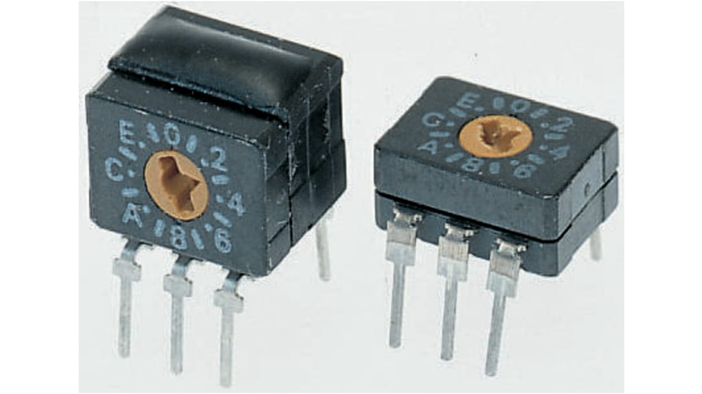 Interruttore DIP rotante Omron A6C-10R(N) con attuatore a leva, 10 posizioni, montaggio a foro passante, profilo basso di 4,5 mm.