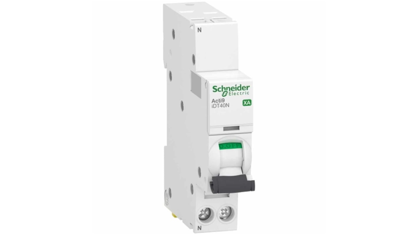 Interruttore magnetotermico Schneider Electric 1P 16A, montaggio su guida DIN, capacità di rottura 7,5 kA, dimensioni 85mm x 18mm x 74mm.