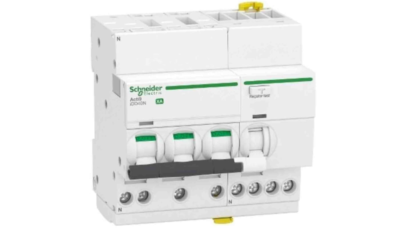 Interruttore magnetotermico 3 poli da 16A Schneider Electric A9DP3716, montaggio su guida DIN, conforme IEC/EN 60898.