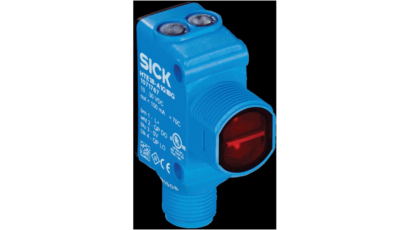 Sensore fotoelettrico retroriflettivo Sick HL18-P4A3BA, rilevamento fino a 6,5 m, uscita PNP, connettore M12 a 4 pin.