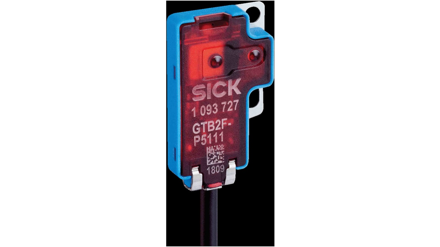 Sensore fotoelettrico rettangolare Sick GTB2F-F5131, lunghezza d'onda 660 nm, rilevamento 35 mm, uscita PNP, connettore M8.