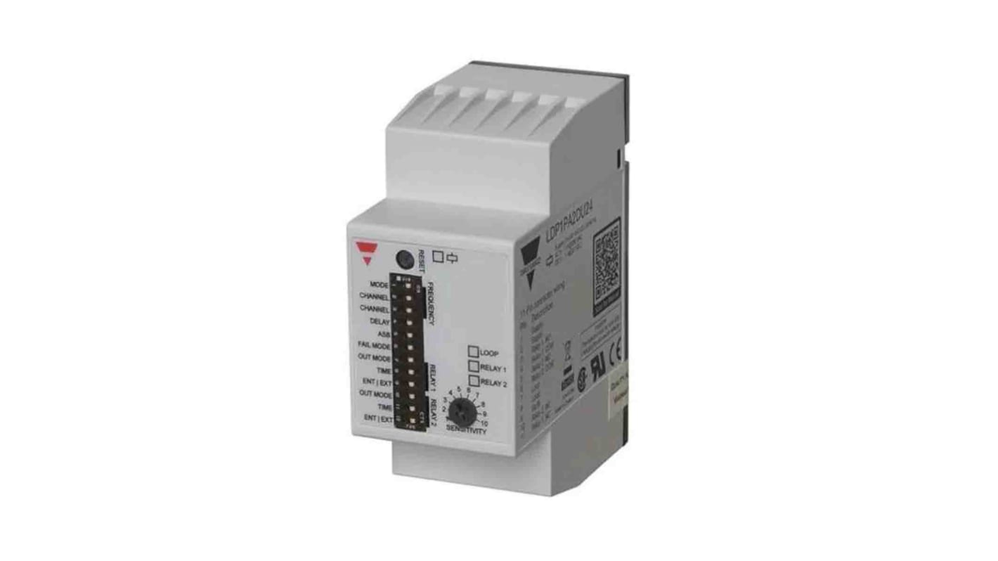 Rilevatore di loop a parallelepipedo Carlo Gavazzi LDP1PA2DU24, induttivo, 240 V, IP30, lunghezza 81 mm, per applicazioni di parcheggio e controllo accessi.