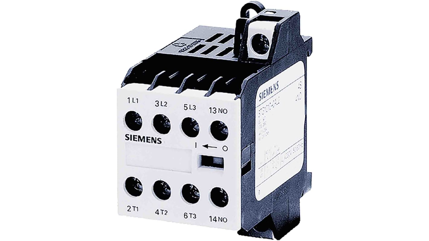 Relè di potenza Siemens 3TG1001-0AC2 per commutazione condensatore, 3 poli, 8,4 A, 24 V, montaggio a vite.